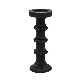 13" Banded Bead Wood Candle Holder - Black