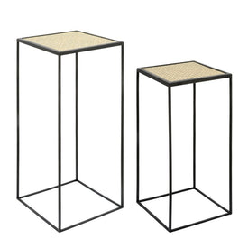 23"/28" Metal and Wood Planter Stands Set of 2 - Black