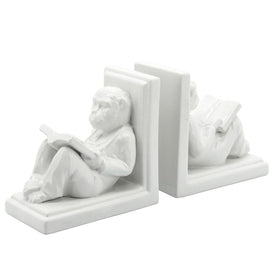 7" Ceramic Reading Monkey Bookends Set of 2 - White