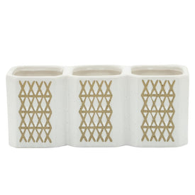 Three-Cup Pen Holder with X Design- Beige