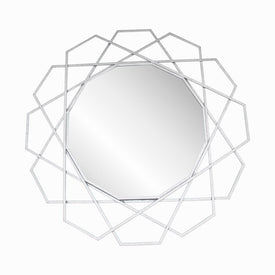 35" Metal Round Geometric Wall Mirror - Silver