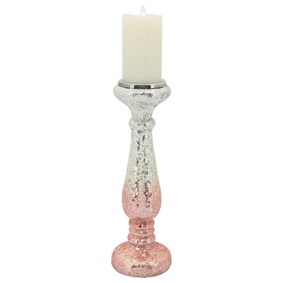 15" Crackled Glass Candlestick Candle Holder - Blush