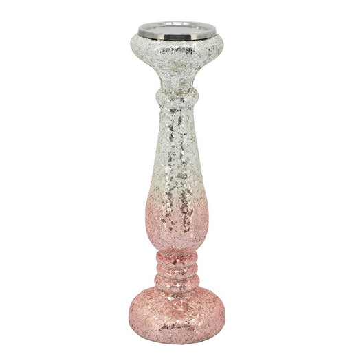 15" Crackled Glass Candlestick Candle Holder - Blush