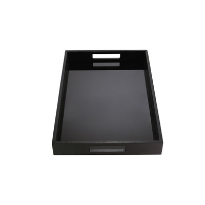 Rectangular Wood Tray with Glass Interior - Black