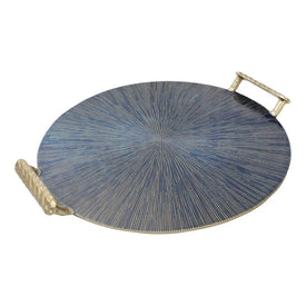 18" Round Metal Tray with Handles - Gold
