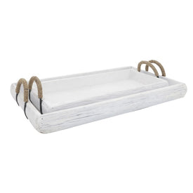 Rectangular Wood Trays Set of 2 - White Wash