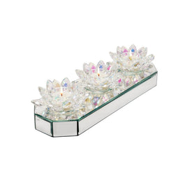 Three-Candle Mirrored Glass Lotus Tealight Candle Holder - Rainbow