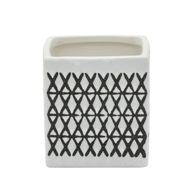 4" Ceramic Square X-Design Pen Holder - Black