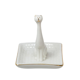 Cat Square Ring Holder - White/Gold