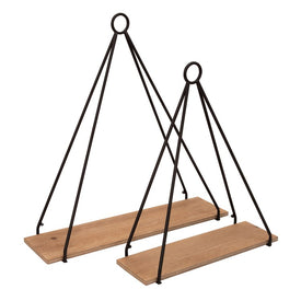 20"/24" Metal/Wood Triangular Wall Shelves Set of 2 - Black/Brown