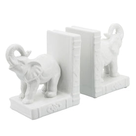 Ceramic 6" Standing Elephant Bookends Set of 2 - White