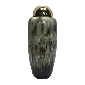17" Ceramic Urn with Gold Lid - Multi