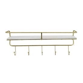 24" Five-Hook Wall Shelf - Gold/White