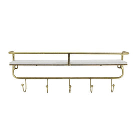 20" Five-Hook Wall Shelf - Gold/White