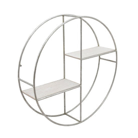 23.62" x 5.91" Round Two-Tier Silver Metal Frame Wall Shelf with White Wood Shelves