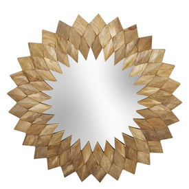 44" Sunburst Wood Wall Mirror - Brown