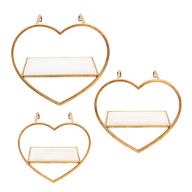 Metal/Wood Heart Wall Shelves Set of 3 - Gold/White