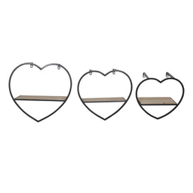 Metal/Wood Heart Wall Shelves Set of 3 - Black/Brown