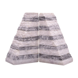 7" Marble Pyramid Bookends Set of 2 - White/Gray