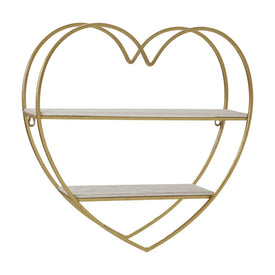 Two-Tier Metal and Wood Heart Wall Shelf - Gold/White