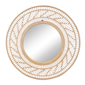 36" Round Bamboo Wall Mirror - Natural
