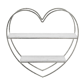 Two-Tier Metal and Wood Heart Wall Shelf - Silver/White