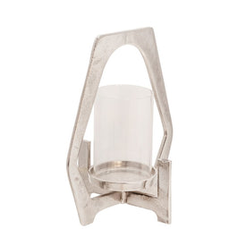 12" Metal Hurricane Candle Holder- Nickel