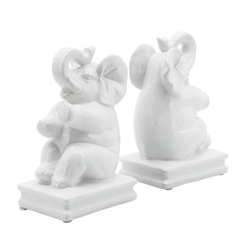 Ceramic 7" Elephant Bookends Set of 2 - White
