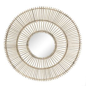 31" Geometric Metal and Rattan Mandala Wheel Wall Art - Natural