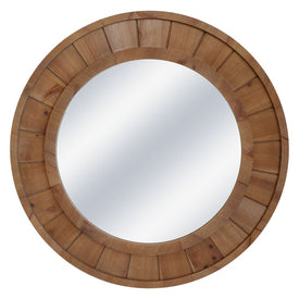 28" Round Wood Frame Wall Mirror - Brown