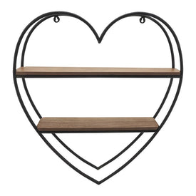 20" Metal/Wood Heart-Shaped Wall Shelf - Black/Brown