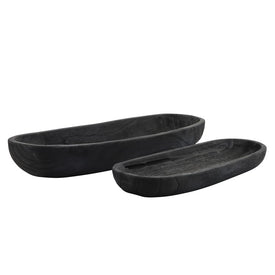 18"/24" Decorative Oblong Wood Bowls Set of 2 - Black