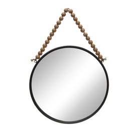 20" Metal Round Mirror with Beads - Black