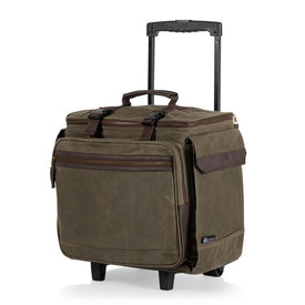 Somm Twelve-Bottle Insulated Wine Bag with Rolling Cart - Khaki Green with Brown Accents