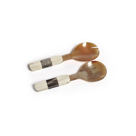 Renata Horn Salad Server Set with Bone Etched Handle