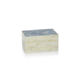 Mahar Bone Box with Blue Herringbone Pattern Lid
