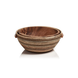 Layla Hand-Woven Rattan and Acacia Wood Bowl