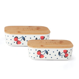Vintage Cherry Dot Rectangular Lunch Containers with Lids Set of 2