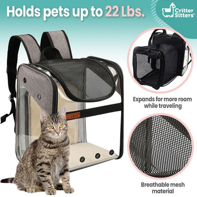 Expandable Pet Backpack for 22 Lbs. Dogs and Cats - Gray