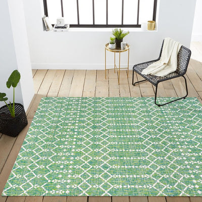 Ourika Moroccan Geometric Textured Weave 91" L x 63" W Indoor/Outdoor Area Rug - Green/Cream