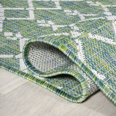 Ourika Moroccan Geometric Textured Weave 91" L x 63" W Indoor/Outdoor Area Rug - Green/Cream