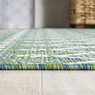 Ourika Moroccan Geometric Textured Weave 91" L x 63" W Indoor/Outdoor Area Rug - Green/Cream