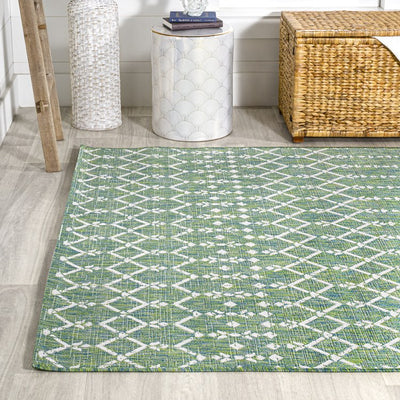 Ourika Moroccan Geometric Textured Weave 91" L x 63" W Indoor/Outdoor Area Rug - Green/Cream