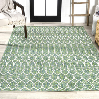 Ourika Moroccan Geometric Textured Weave 91" L x 63" W Indoor/Outdoor Area Rug - Green/Cream