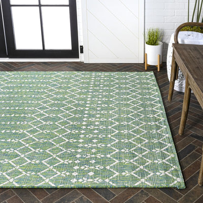 Ourika Moroccan Geometric Textured Weave 91" L x 63" W Indoor/Outdoor Area Rug - Green/Cream