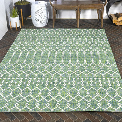 Ourika Moroccan Geometric Textured Weave 91" L x 63" W Indoor/Outdoor Area Rug - Green/Cream