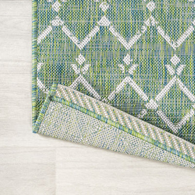 Ourika Moroccan Geometric Textured Weave 91" L x 63" W Indoor/Outdoor Area Rug - Green/Cream