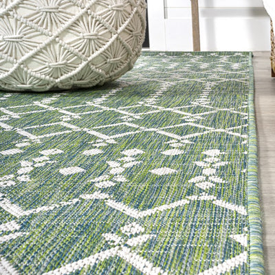 Ourika Moroccan Geometric Textured Weave 91" L x 63" W Indoor/Outdoor Area Rug - Green/Cream