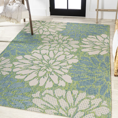 Zinnia Modern Floral Textured Weave 120" L x 93" W Indoor/Outdoor Area Rug - Cream/Green