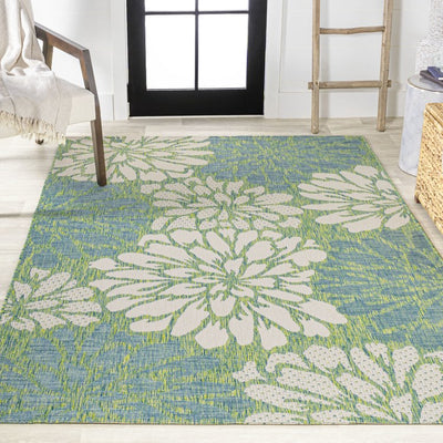 Zinnia Modern Floral Textured Weave 120" L x 93" W Indoor/Outdoor Area Rug - Cream/Green